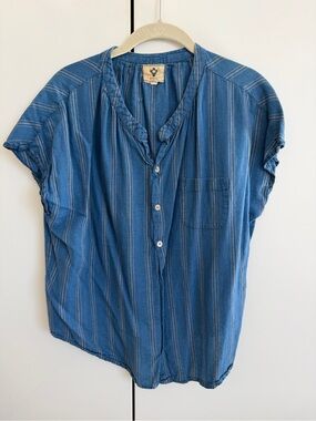 Babe Blue Striped Cotton Button Front Shirt